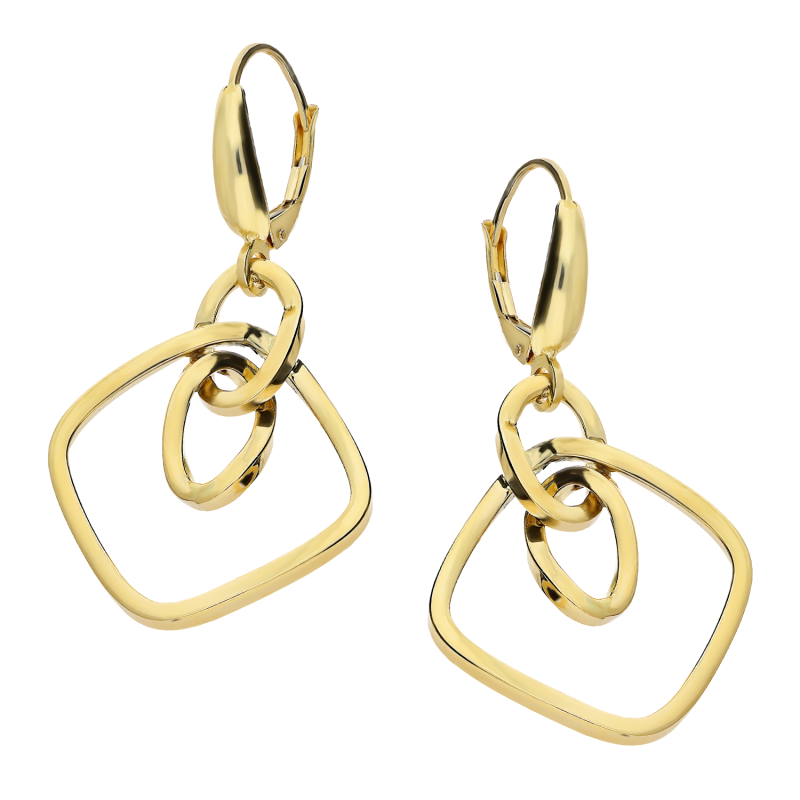 Złote Kolczyki Kwadrat Obły i Owalne Ramki pr. 585 - JubilerSezam.pl