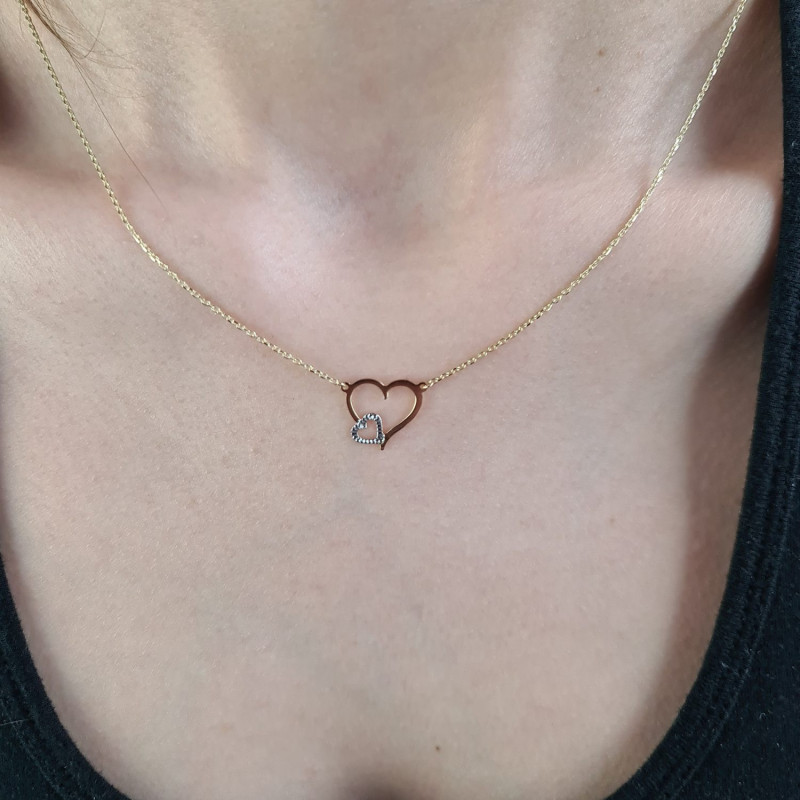 Naszyjnik złoty duże serce z mniejszym serduszkiem/rolo AR X5FOR6N205316-II-YW-DC próba 375