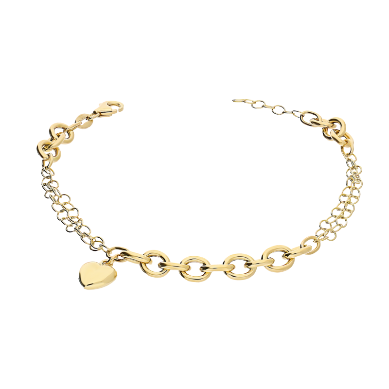 Złota Bransoletka Rolo z Sercem pr. 585 - JubilerSezam.pl