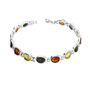 Bransoleta srebrna bursztyny w okrągłych ramkach MG 155-mix próba 925