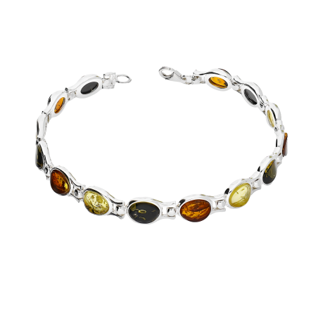 Bransoleta srebrna bursztyny w okrągłych ramkach MG 155-mix próba 925