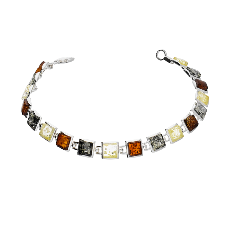 Bransoleta srebrna bursztyny w kwadratowych ramkach MG 170-mix próba 925