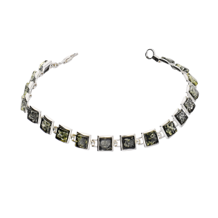 Bransoleta srebrna zielone bursztyny w kwadratowych ramkach MG 170-zielony próba 925