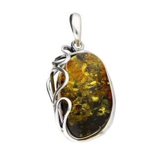 Zawieszka srebrna miodowy bursztyn czarny w srebrnej oprawie MG 217-miodowo-czarny próba 925