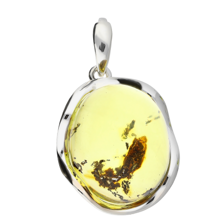 Zawieszka srebrna owalny zielony bursztyn MG 264-zielony-mech próba 925
