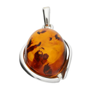 Zawieszka srebrna owalny bursztyn koniakowy w oprawie MG 289-koniakowy próba 925