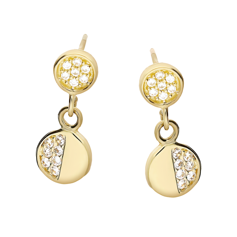 Kolczyki złote koło z cyrkoniami i koło w połowie z cyrkoniami/sztyft MZ T23-E-871-CZ próba 375