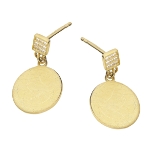 Kolczyki złote matowe koło i kwadrat z białymi cyrkoniami/sztyft MZ T23-E-898-BM-CZ próba 585