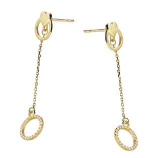 Kolczyki złote koło ramka z cyrkoniami i kółko z sercem/sztyft  MZ T23-E-942-CZ próba 375