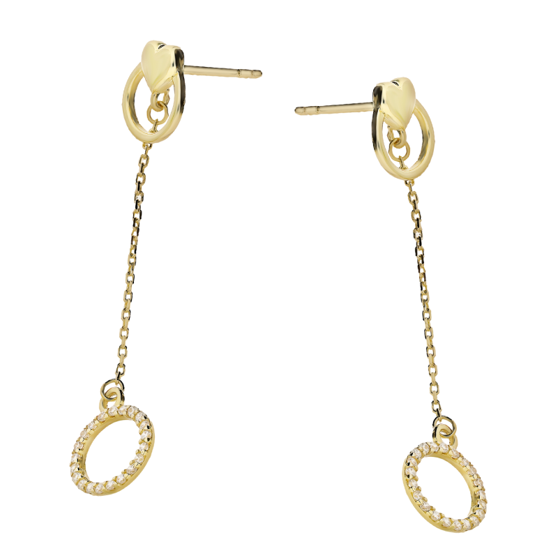 Kolczyki złote koło ramka z cyrkoniami i kółko z sercem/sztyft  MZ T23-E-942-CZ próba 375