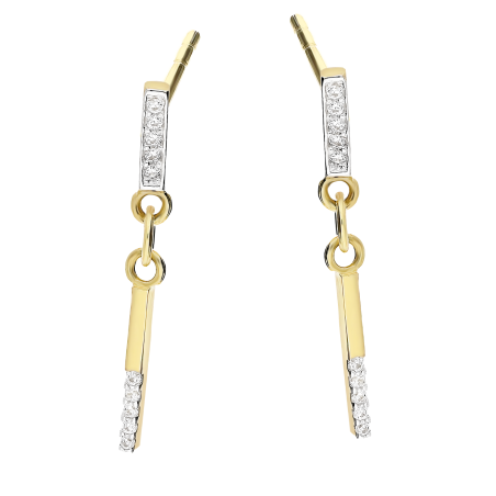 Kolczyki złote dwa prostokąty z białymi cyrkoniami/sztyft MZ T23-E-1096-CZ próba 375