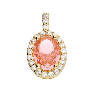 Zawieszka złota z jasno-różową owalną cyrkonią