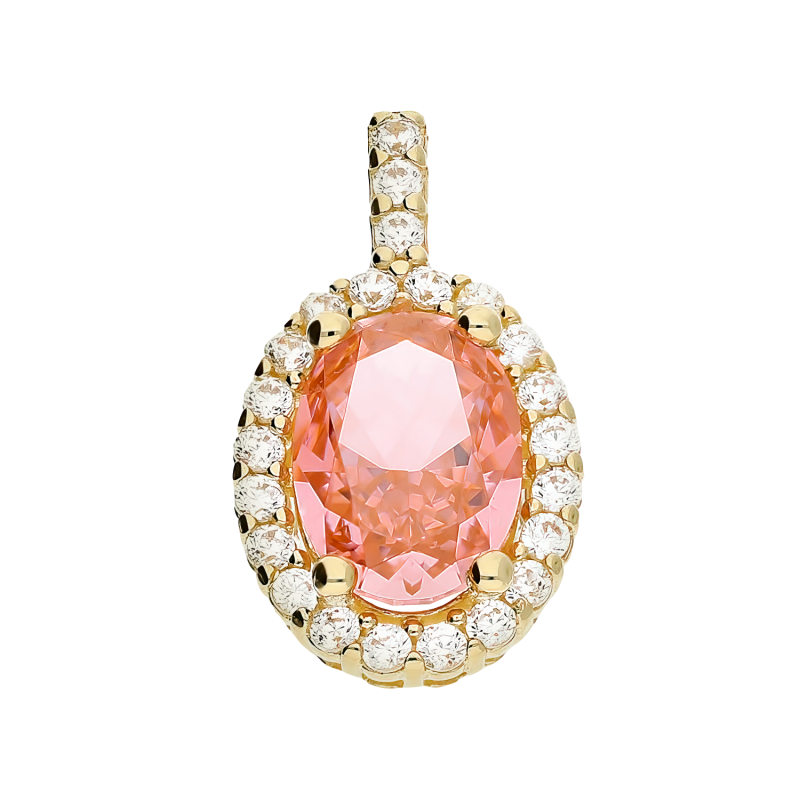 Zawieszka złota z jasno-różową owalną cyrkonią