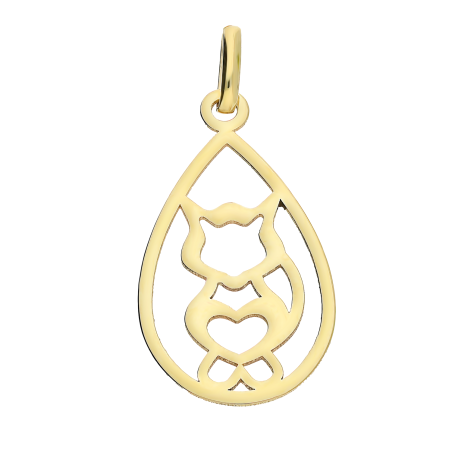 Zawieszka złota kropla ramka z kotkiem w środku MZ T23-P-LP-529 próba 375