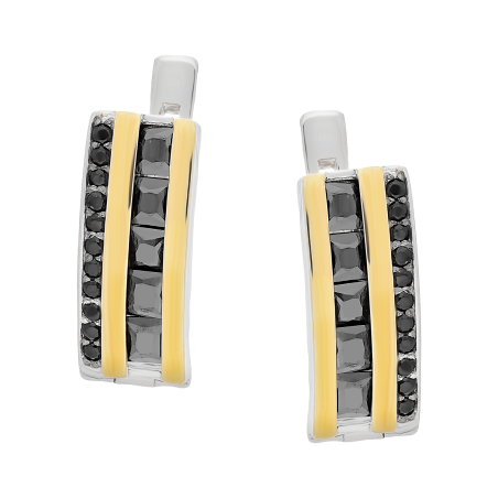 Kolczyki srebrne rzędy czarnych cyrkonii i złote blaszki/ang.zap. PX 219 BL_AU375 blaszka gold