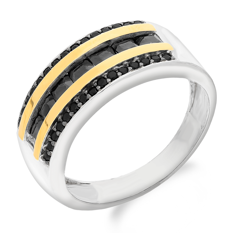 Pierścionek srebrny rzędy czarnych cyrkonii i złota blaszka PX 219 BL_AU375 blaszka gold