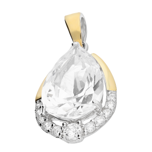 Zawieszka srebrna kropla z białymi cyrkoniami i złotą blaszką