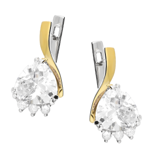 Kolczyki srebrne trójkątna cyrkonia z okrągłymi cyrkoniami/ang.zap. PX 841_AU375 blaszka gold