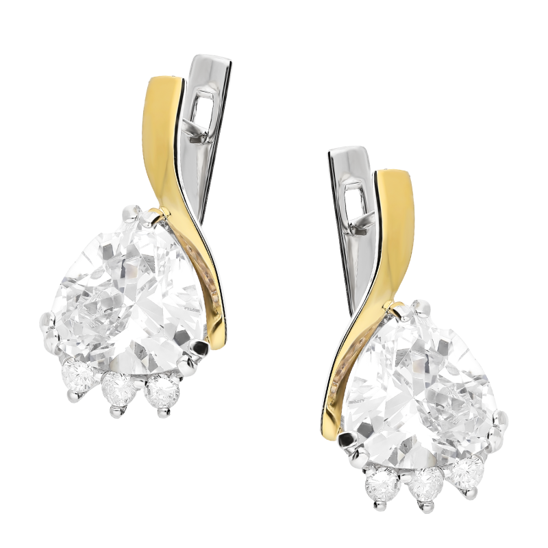 Kolczyki srebrne trójkątna cyrkonia z okrągłymi cyrkoniami/ang.zap. PX 841_AU375 blaszka gold