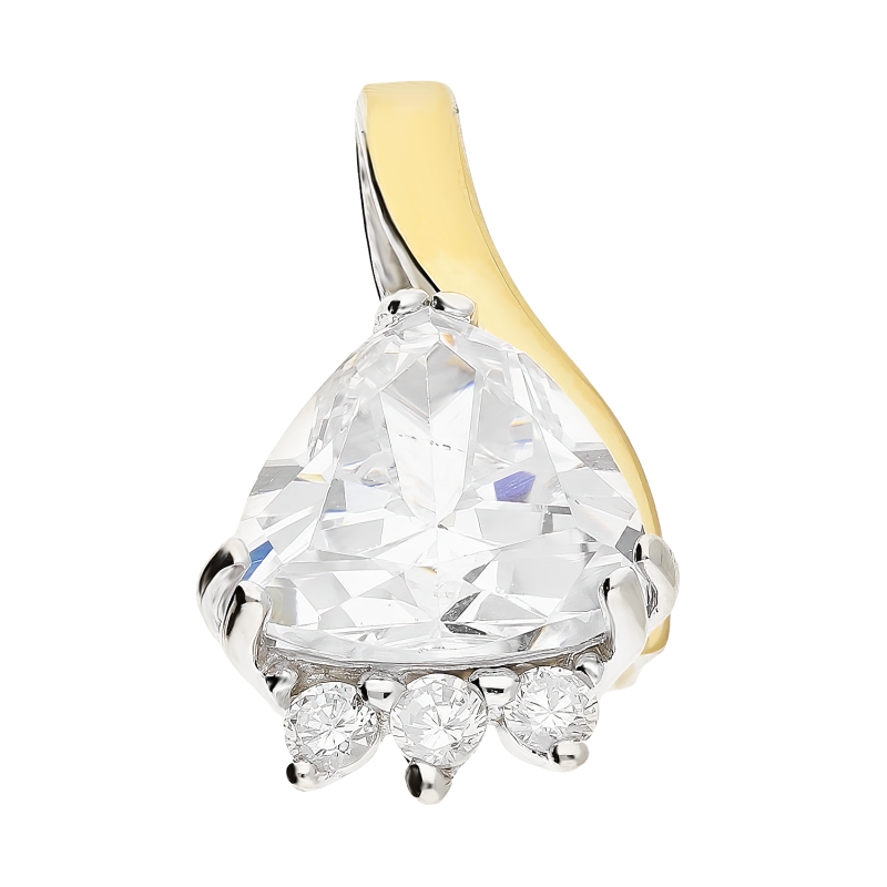 Zawieszka srebrna trójkątna cyrkonia z okrągłymi cyrkoniami PX 841_AU375 blaszka gold