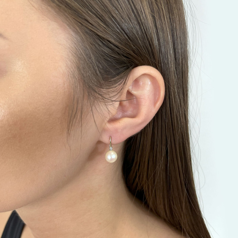 Kolczyki złote z białą perła i cyrkonią/big.zam. M3-215 8-8,5 próba 585