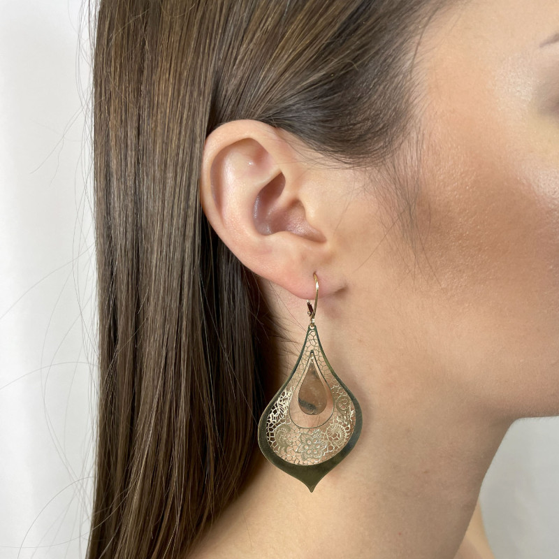 Kolczyki złote ażurowa kropla z gładką kropelką/big.zam. M3-245 próba 585