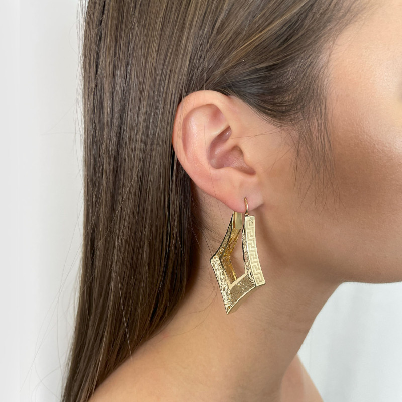 Kolczyki złote ażurowy deltoid z greką/ang.zap. M3-267 próba 585