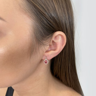 Kolczyki złote z jasno-różową owalną cyrkonią markiza