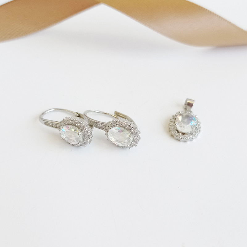 Srebrny Komplet z Cyrkoniami - Kolczyki i Zawieszka pr. 925 - JubilerSezam.pl