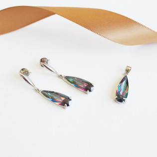 Komplet srebrny kolczyki i zawieszka topaz mistic w formie łezki A01057 topaz mistic próba 925