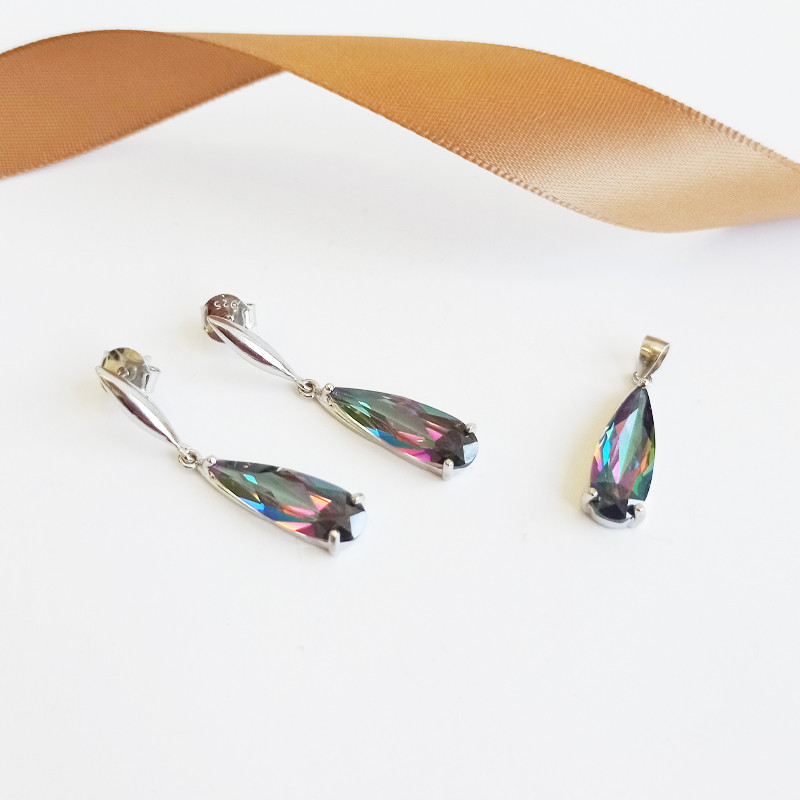 Komplet srebrny kolczyki i zawieszka topaz mistic w formie łezki A01057 topaz mistic próba 925