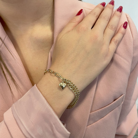 Bransoleta złota z sercem na rolo long i pancer LP 25U27-MR02049-Y próba 585