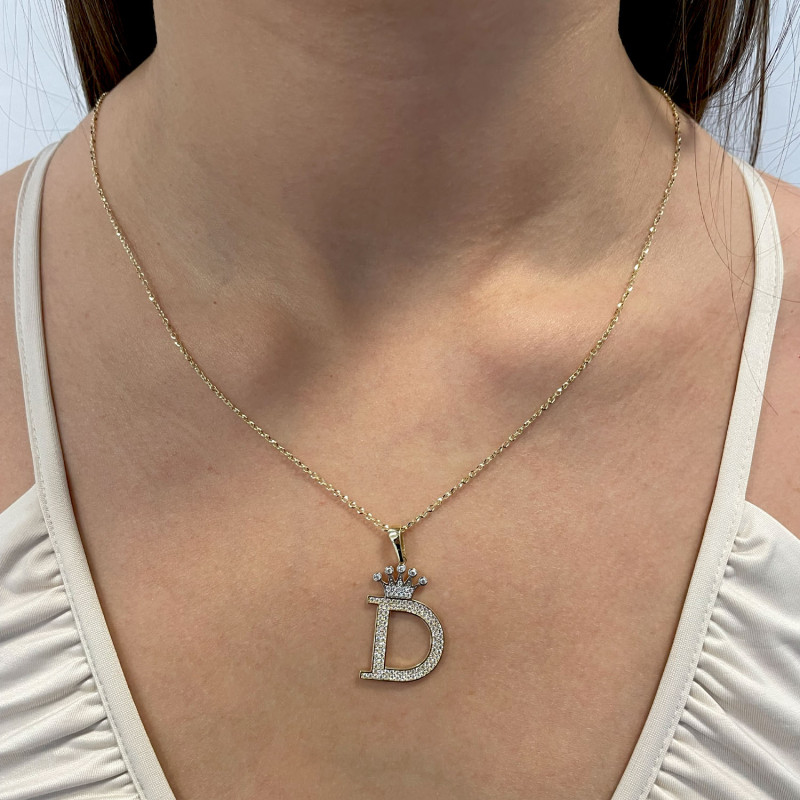 Literka złota D z koroną i cyrkoniami LP 34U15-LT314-YW próba 585