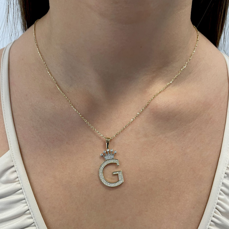 Literka złota G z koroną i białymi cyrkoniami LP 34U15-LT317-YW próba 585