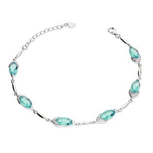 Bransoleta srebrna łezki z turkusowymi cyrkoniami i pałki AT IM1404BR lightg ROD próba 925