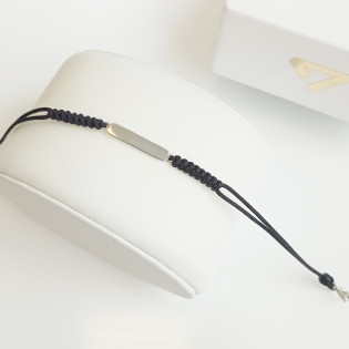 Bransoleta srebrna gładka blaszka na czarnym sznurku HS1697 czarny próba 925