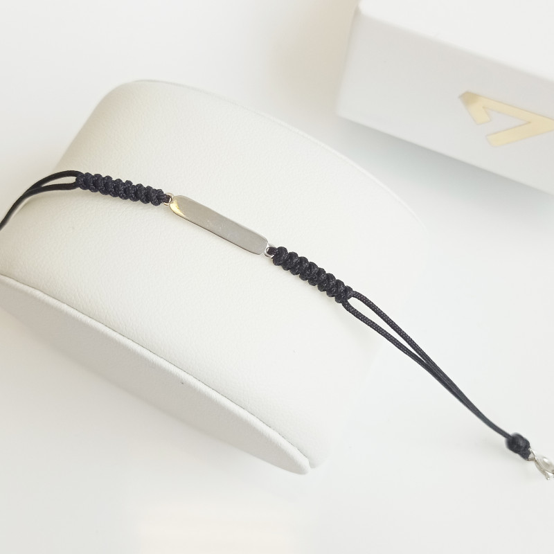 Bransoleta srebrna gładka blaszka na czarnym sznurku HS1697 czarny próba 925