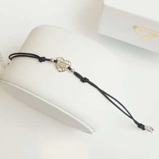 Bransoleta srebrna ażurowe serce na czarnym sznurku HS1698 próba 925