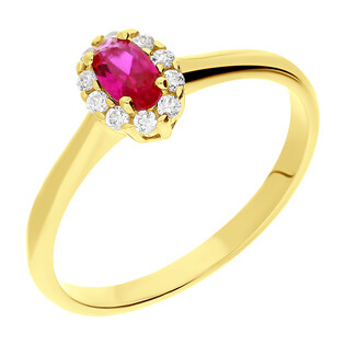 Pierścionek złoty z czerwoną i białymi cyrkoniami OS 96-3137 ROS próba 585