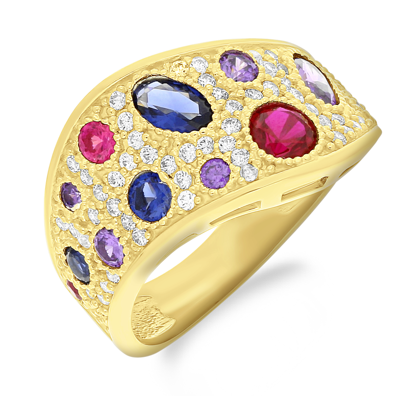 Złoty Pierścionek z Cyrkoniami Kolorowymi pr. 375 - JubilerSezam.pl