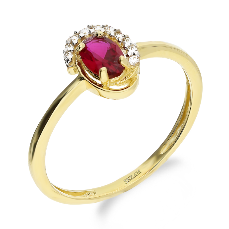 Pierścionek złoty czerwona cyrkonia i łuk białych cyrkonii OS 96-9277 ROS próba 585