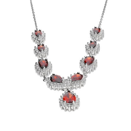 Naszyjnik srebrny krople z czerwonymi i białymi cyrkoniami/anker HS131 czerwony próba 925