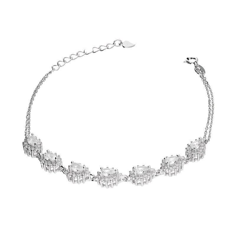 Bransoleta srebrna markizy krople z białymi cyrkoniami/x2 anker HS131a próba 925