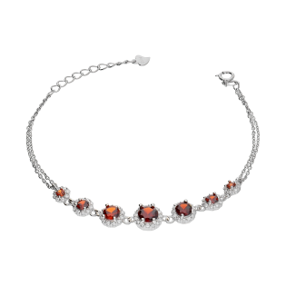 Bransoleta srebrna kwiaty z czerwonymi i białymi cyrkoniami HS1279 czerwony próba 925