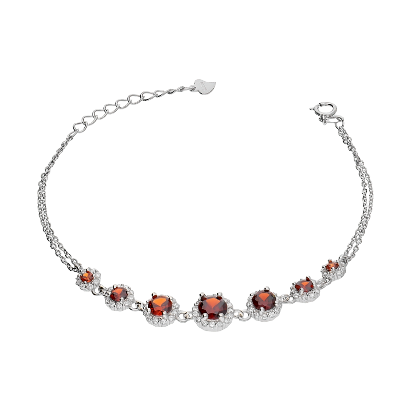 Bransoleta srebrna kwiaty z czerwonymi i białymi cyrkoniami HS1279 czerwony próba 925