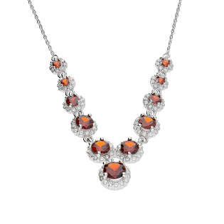 Naszyjnik srebrny kwiaty z czerwonymi i białymi cyrkoniami/anker HS1279 czerwony próba 925