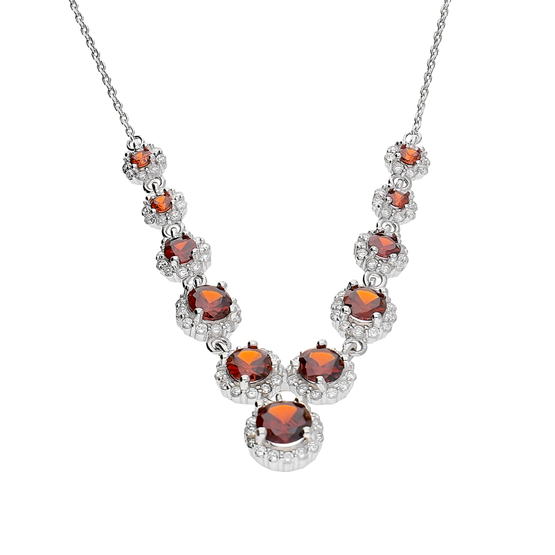 Naszyjnik srebrny kwiaty z czerwonymi i białymi cyrkoniami/anker HS1279 czerwony próba 925