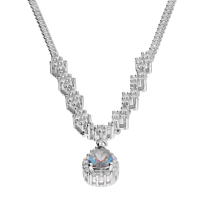 Naszyjnik srebrny kropla topaz mistic i białe cyrkonie HS1439-1441Topaz Mistic próba 925