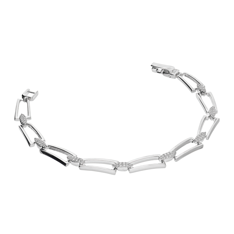 Srebrna Bransoletka Prostokąty i Łezki z Cyrkoniami - JubilerSezam.pl