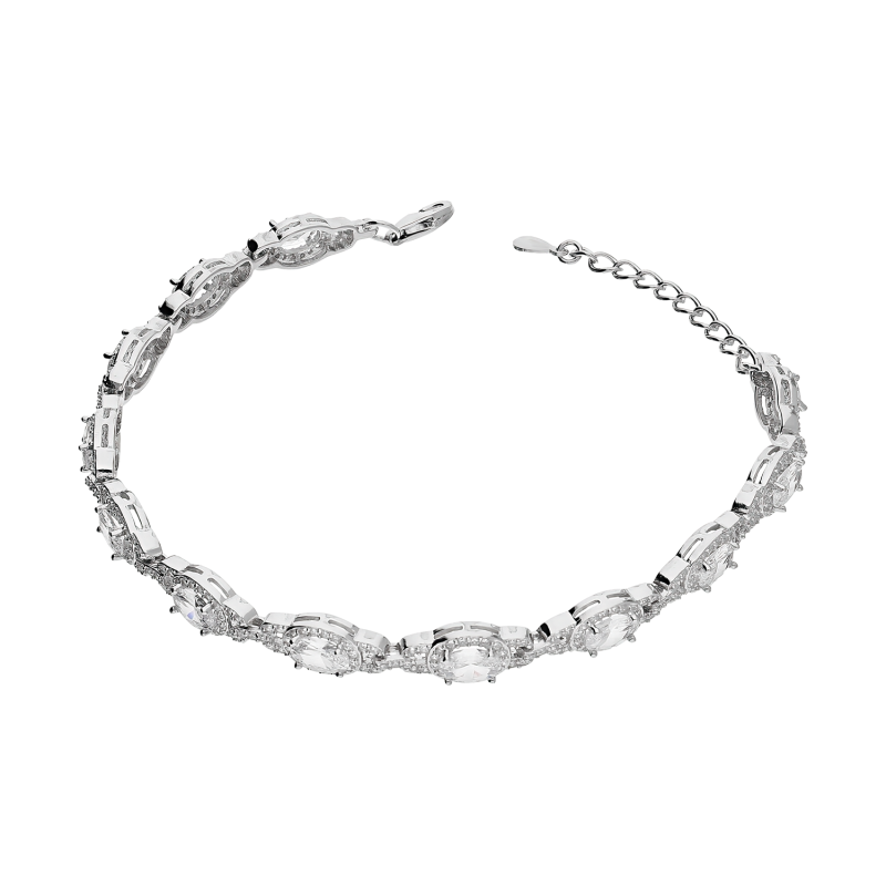 Bransoleta srebrna owalne markizy z białymi cyrkoniami HS1655 próba 925